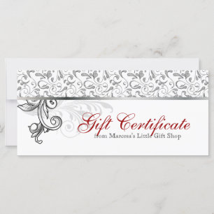 Carte Certificat cadeau de Noël au détail Floral Red Sil