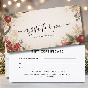 Carte Certificat cadeau de Noël élégant pour entreprise