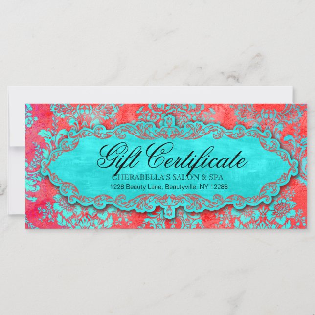 Carte Certificat cadeau de Noël Salon Vintage Damask (Devant)