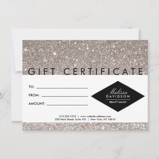 Carte Certificat cadeau de Parties scintillant d'argent  (Devant)