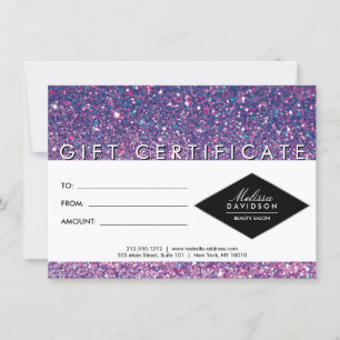 Carte Certificat-cadeau de Parties scintillant violette 