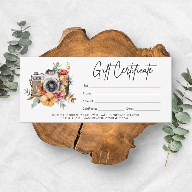 Carte Certificat Cadeau de Photographie avec Logo de Cam (Créateur téléchargé)