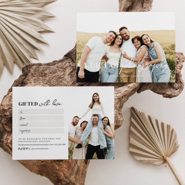 Carte Certificat cadeau de photographie de script modern (Créateur téléchargé)