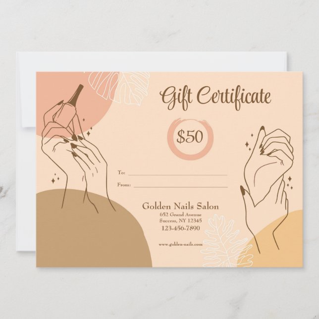 Carte Certificat cadeau de salon à ongles (Devant)