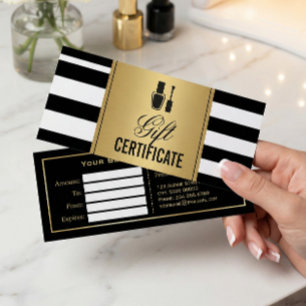 Carte Certificat cadeau de salon à ongles Gold B&W Strip