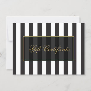 Carte Certificat cadeau de salon de bandes noires et bla