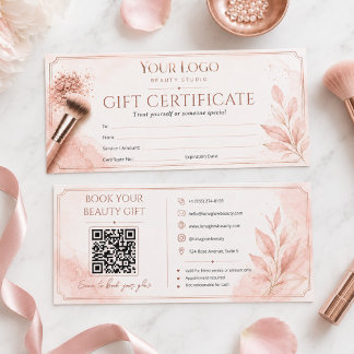 Carte Certificat Cadeau de Salon de Beauté Blush Rose Go
