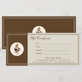 Carte Certificat-cadeau de salon de café personnalisé | 