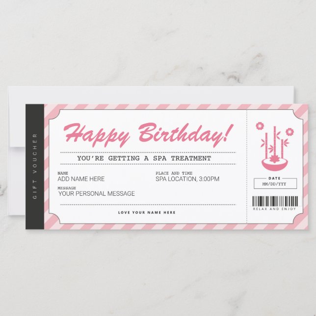 Carte Certificat cadeau de spa Day Treatment Pink (Devant)