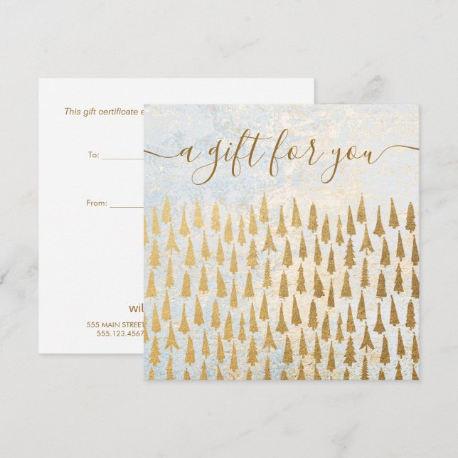 Carte Certificat cadeau de vacances Gold Christmas Trees (Devant / Derrière)