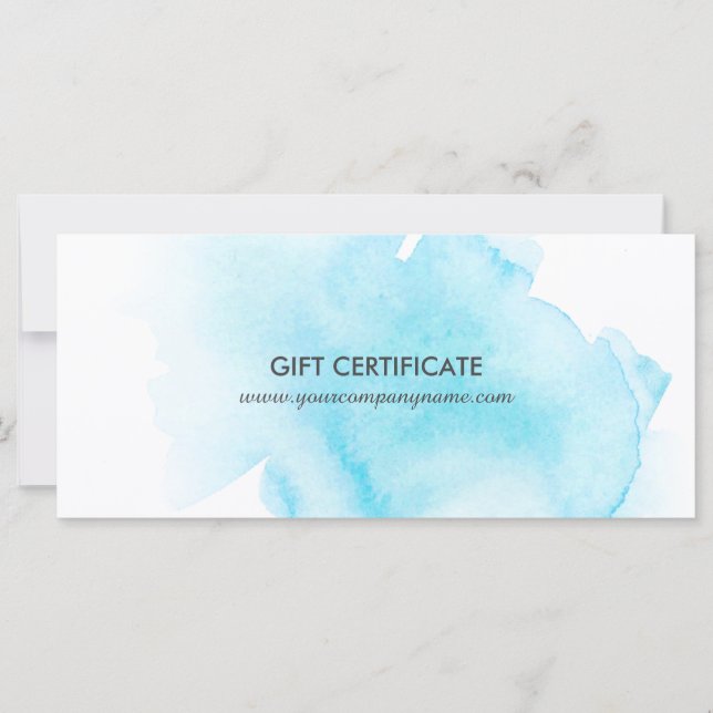Carte Certificat cadeau d'éclaboussure d'aquarelle bleue (Devant)