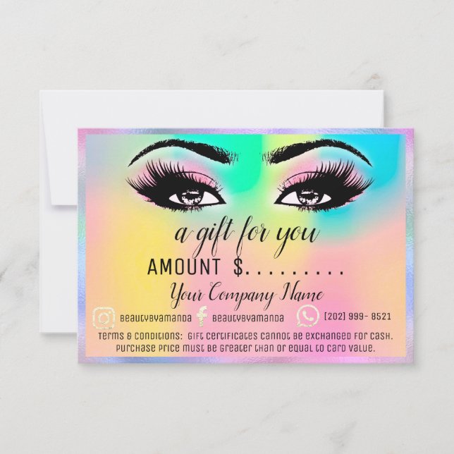 Carte Certificat cadeau d'entreprise Holographe arc-en-c (Devant)