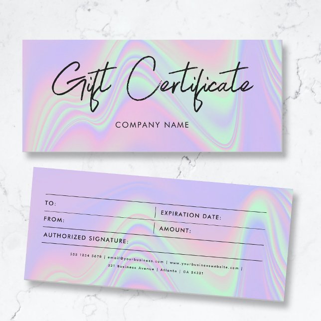 Carte Certificat cadeau d'entreprise holographique (Holographic Business Gift Certificate Voucher)