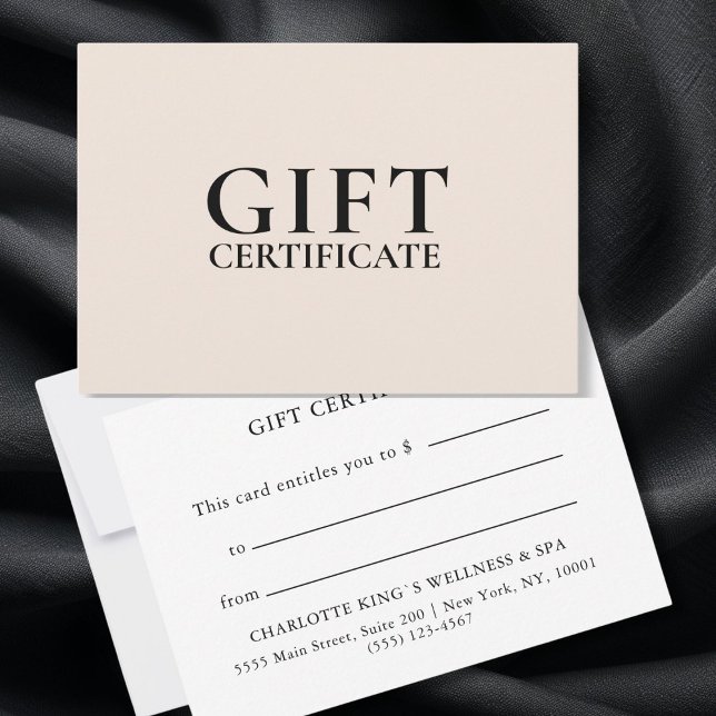Carte CERTIFICAT CADEAU D'ENTREPRISE | Moderne | Minimum (BEIGE  BUSINESS GIFT CERTIFICATE | Modern | Minimal|)
