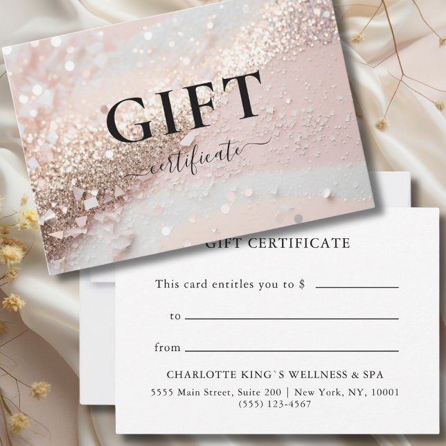 Carte CERTIFICAT CADEAU D'ENTREPRISE | Moderne | PARTIES (PERSONALIZED BUSINESS GIFT CERTIFICATE | Ribbon | Glitter)