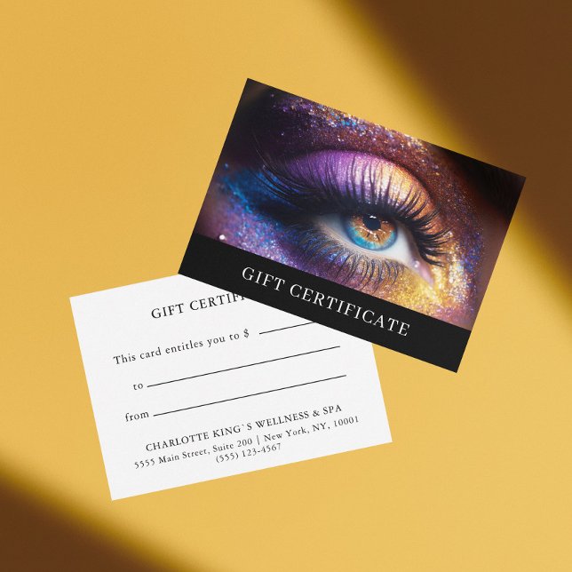 Carte CERTIFICAT CADEAU D'ENTREPRISE | Moderne | Parties (Personalized, BUSINESS GIFT CERTIFICATE | Modern | Photo, Makeup, Glitter.)