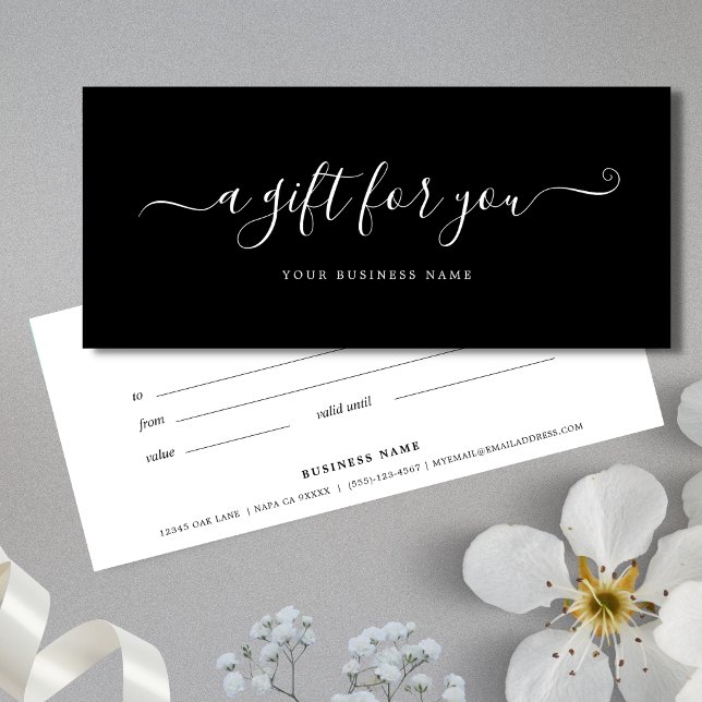 Carte Certificat cadeau d'entreprise noir et blanc (Black and White Business Gift Certificates)