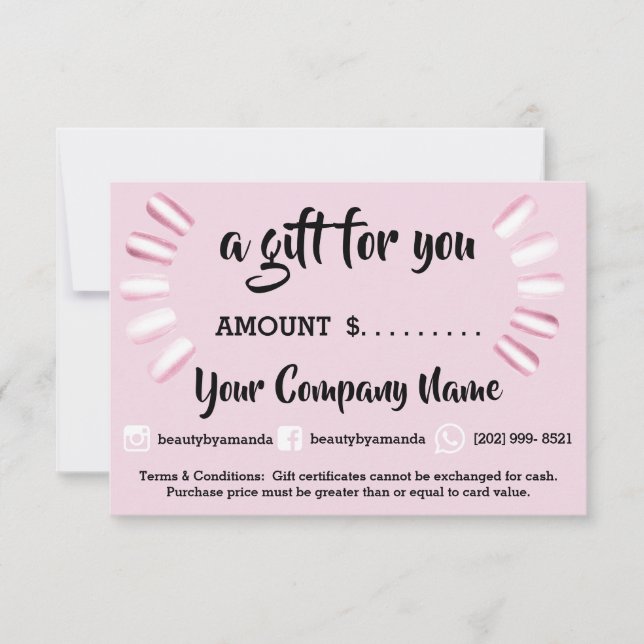 Carte Certificat cadeau d'entreprise ongles Studio Rose (Devant)