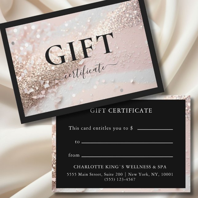 CARTE CERTIFICAT CADEAU D'ENTREPRISE | PARTIES SCINTILLA (PERSONALIZED BUSINESS GIFT CERTIFICATE | modern, glitter & black.)