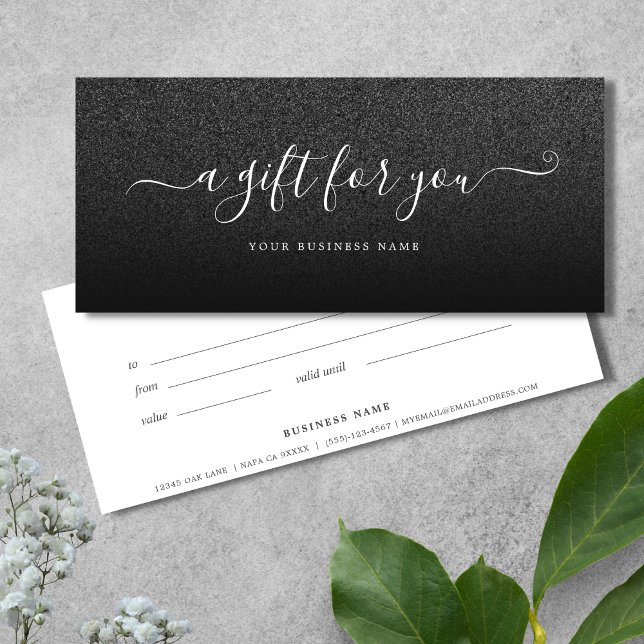 Carte Certificat cadeau d'entreprise parties scintillant (Black Ombre Glitter Gift Certificate)