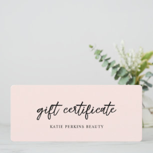 Carte Certificat cadeau d'entreprise rose pâle