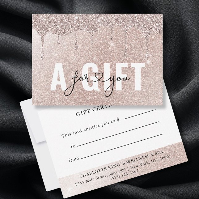 Carte CERTIFICAT CADEAU D'ENTREPRISE | Rosegold Parties  (BUSINESS GIFT CERTIFICATE | Rosegold Glitter Drop)