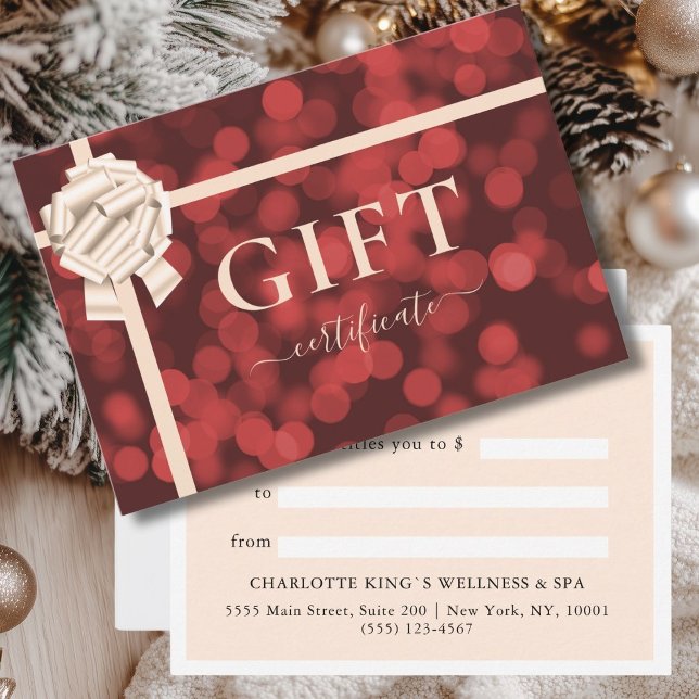 Carte CERTIFICAT CADEAU D'ENTREPRISE | Ruban | Parties s (BUSINESS GIFT CERTIFICATE | Ribbon | Red Glitter)