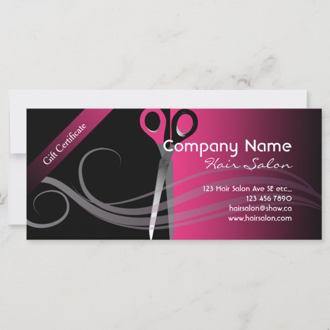 Carte Certificat cadeau design tendance noir et rose (Devant)