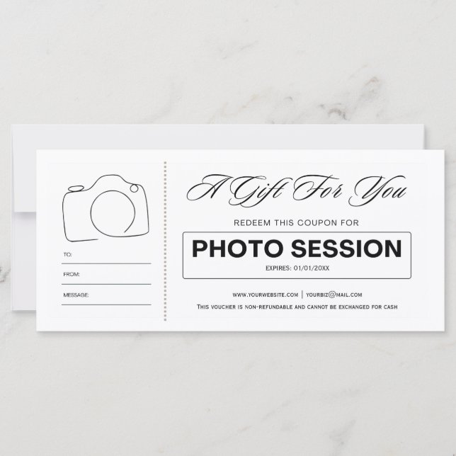 Carte Certificat cadeau du bon de séance photo (Devant)