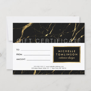Carte Certificat cadeau du concepteur de marbre noir et 