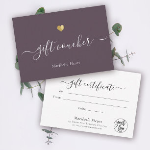 Carte Certificat cadeau du logo or de script moderne