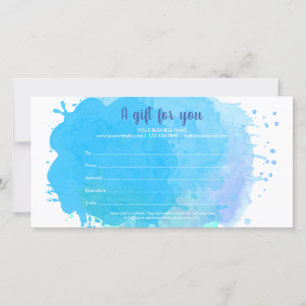 Carte Certificat Cadeau Éclaboussure Aquarelle Bleue pou