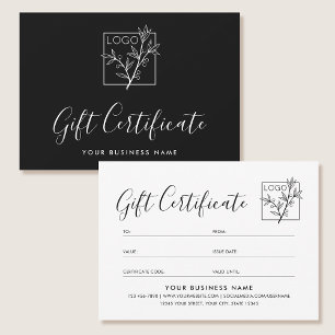 Carte Certificat Cadeau Élégant Logo Personnalisé Écritu