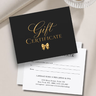 Carte Certificat-cadeau élégant noir et or