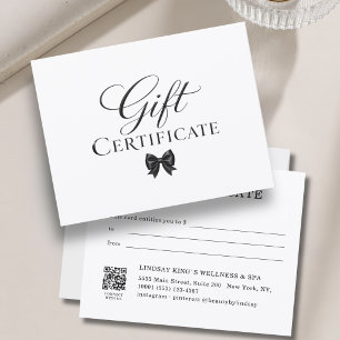 Carte Certificat Cadeau Élégant Ruban Blanc Noir