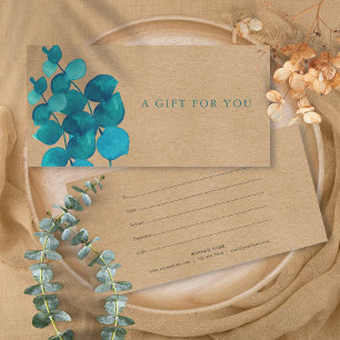Carte Certificat Cadeau Élégant Rustique Feuilles d'Euca