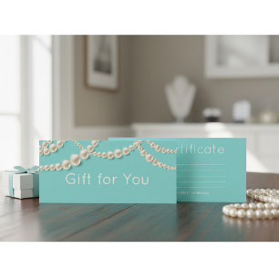 Carte Certificat cadeau Elegant Turquoise & Pearl