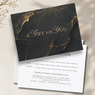 Carte Certificat Cadeau en Marbre Noir Élégant