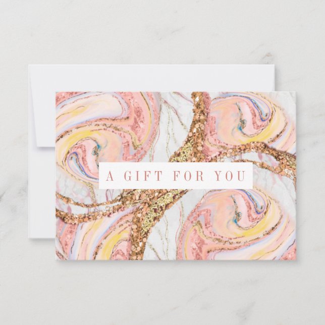 Carte Certificat cadeau en marbre rose et Rose or (Devant)