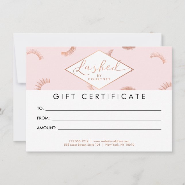 Carte Certificat cadeau en or rose/Rose texte pointillé (Devant)