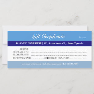 Carte Certificat cadeau en tons bleus