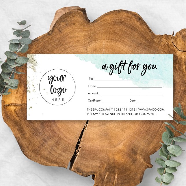 Carte Certificat-Cadeau Entreprise Aqua Gold avec logo (Créateur téléchargé)