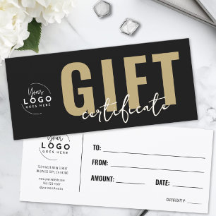 Carte Certificat Cadeau Entreprise Logo Noir Et Or