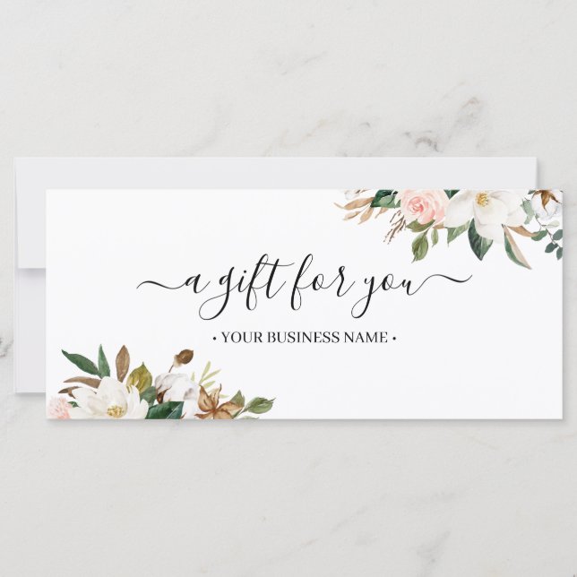 Carte Certificat Cadeau Entreprise Magnolia & Feuilles d (Devant)