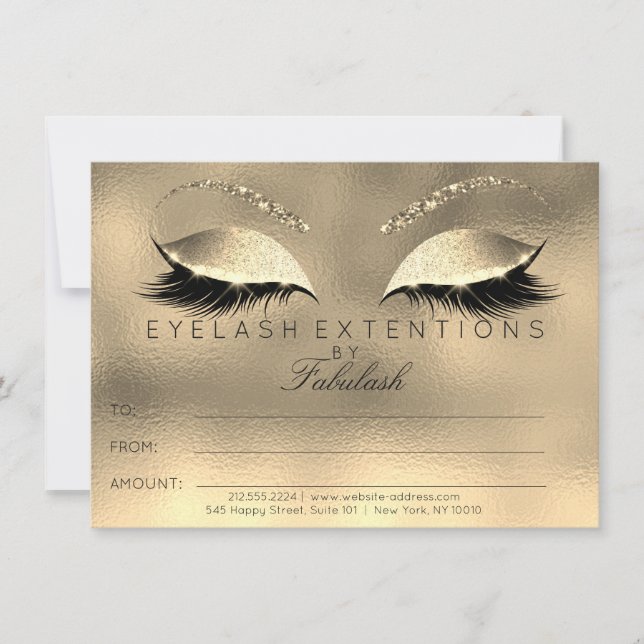 Carte Certificat Cadeau Extension de Cils Golden Lashes (Devant)