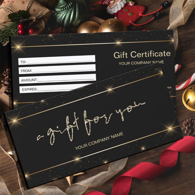 Carte Certificat cadeau Faux Gold Script (#zazzlemade #giftcertificat #hairdresser #cosmetologist#salongiftcertificate#reward #blackgold)