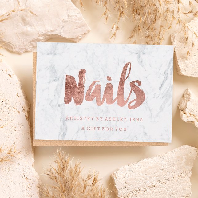 Carte Certificat cadeau faux rose or girly Nails marbre (Créateur téléchargé)