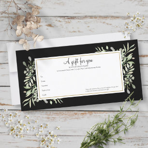 Carte Certificat Cadeau Feuillage Vert Noir Et Blanc