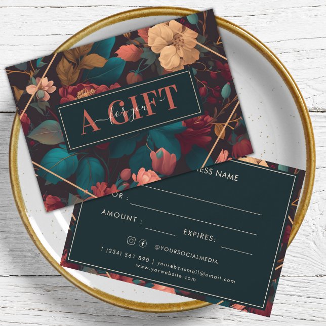 Carte Certificat Cadeau Floral Foncé Romantique pour Ent (Créateur téléchargé)