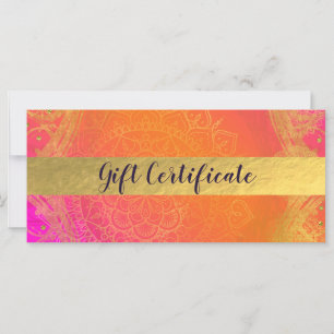 Carte Certificat cadeau Fuchsia Pink Orange & Gold India